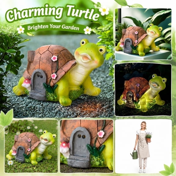 Backyard Decor, Outdoor Decor for Porch, Whimsical Outdoor Decor, Flower Decor, 9X7X6 Inch Weather Resistant Simulation Resin Turtle Ornament for Lawn Outdoor Garden Porch Yard