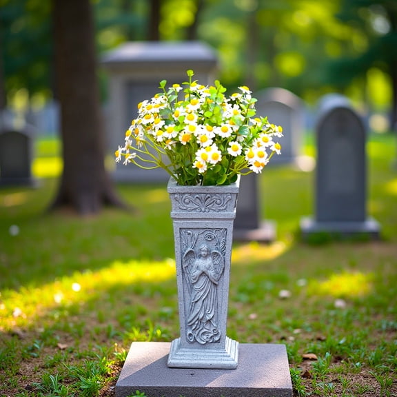 Backyard Decor,Yard Stakes,Vase Decoration Creatives Garden Garden Vase Decoration,Outdoor Garden Decor,Cemetery Decorations for Grave,Garden Decor for Outside,Outdoor Decor(Gray)