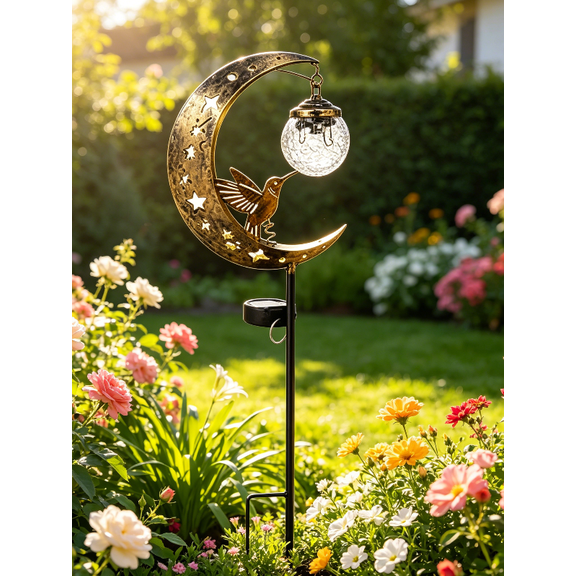 Backyard Decoration Pick, 2026 garden decor for outside, Solar Garden Stakes with Hummingbird Moon, Practical solar lights for flower beds & paths