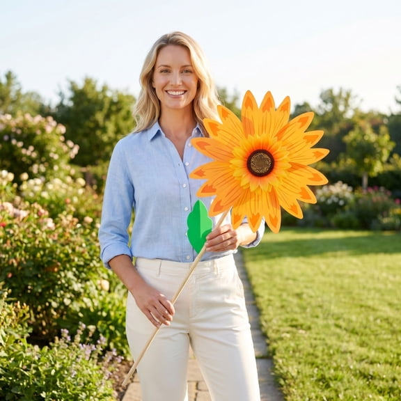 Backyard Decorations Outdoor Orange Sunflower Wind Mill for Yard and Garden Lawn Garden Accents Low Maintenance Decor