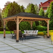 Backyard Discovery Barrington 16 x 12 Cedar Wood Gazebo, Galvanized Steel Roof, PowerPort