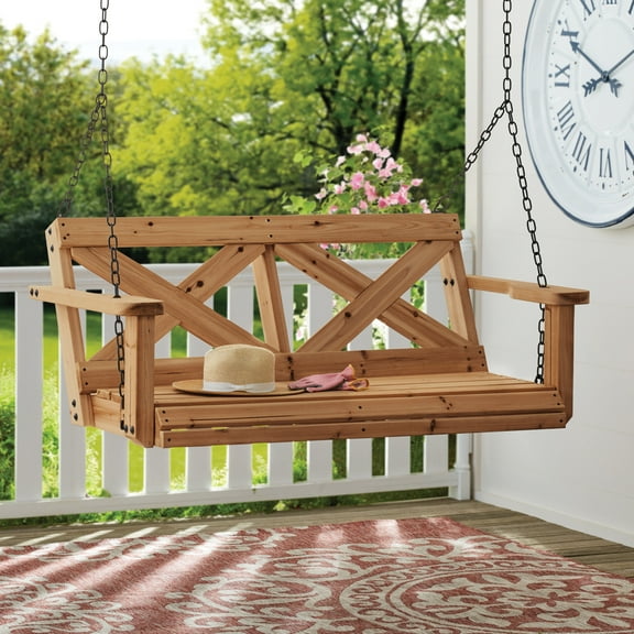 Backyard Discovery 55" Cedar Wood Farmhouse Outdoor Porch Swing Bench, Two-Person Seating