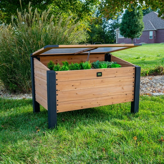 Backyard Discovery Aggie 4x2' Cedar Wood Cold Frame Mini Greenhouse, Polycarbonate Lid