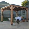 thumbnail image 1 of Backyard Discovery Arcadia 12'x9.5' Cedar Wood Gazebo, Galvanized Steel Roof, PowerPort, 1 of 13