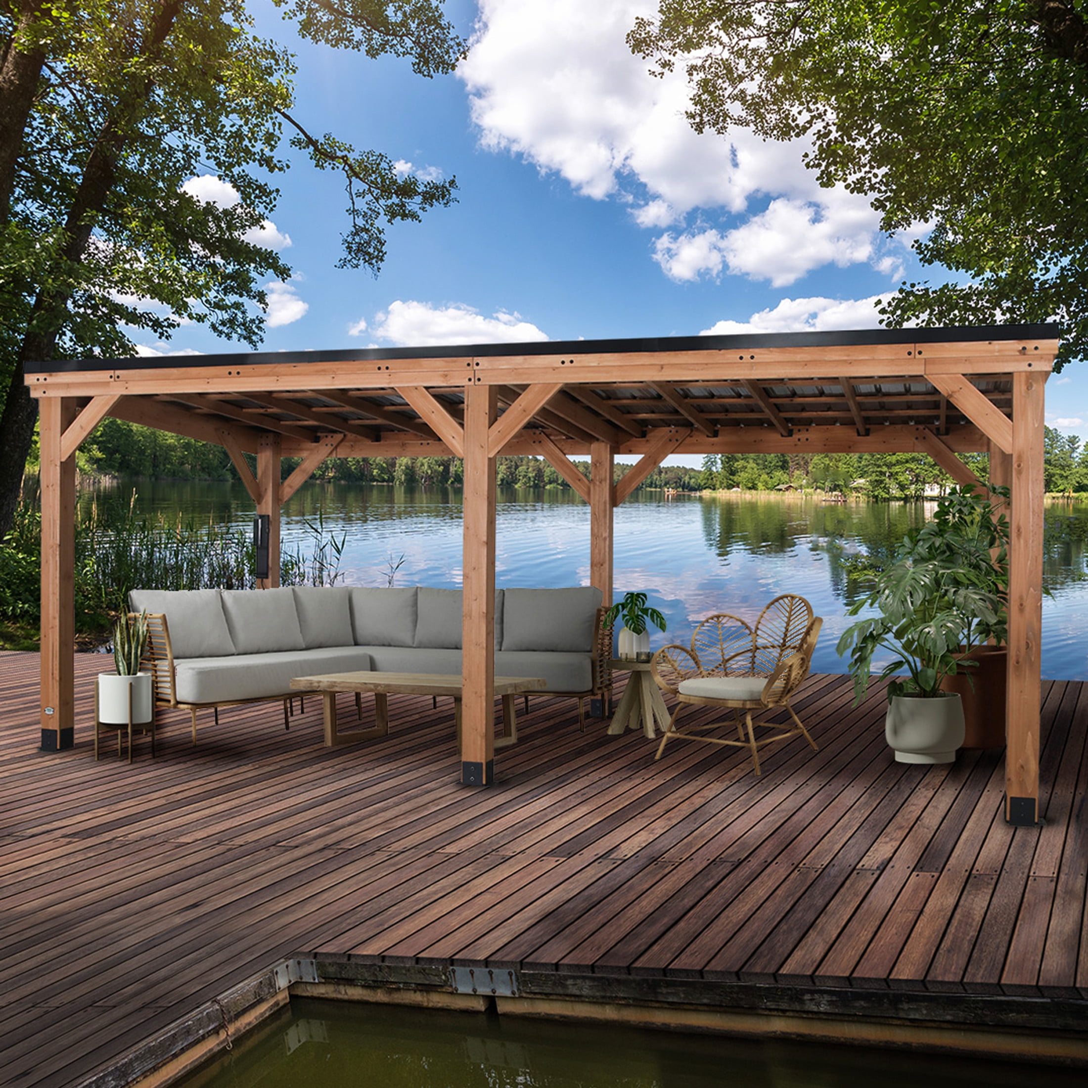 Arcadia 20' x 9.5' Cedar Slope Roof Gazebo with PowerPort
