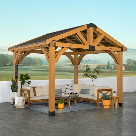 Backyard Discovery Arlington 12'x10' Cedar Wood Gazebo, Galvanized Steel Roof, PowerPort