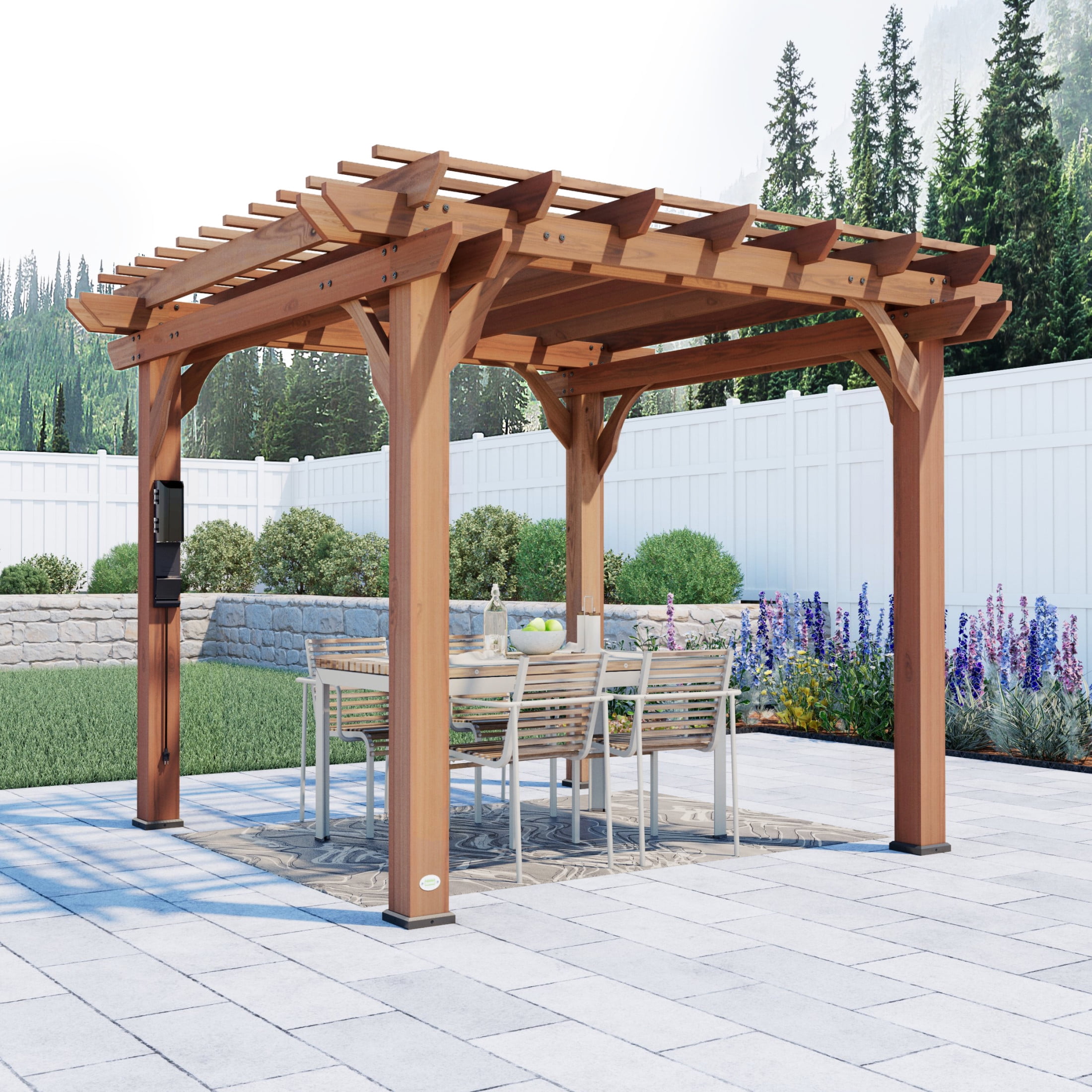 Cedar Wood 10' x 10' Outdoor Pergola with Sculptured Beams