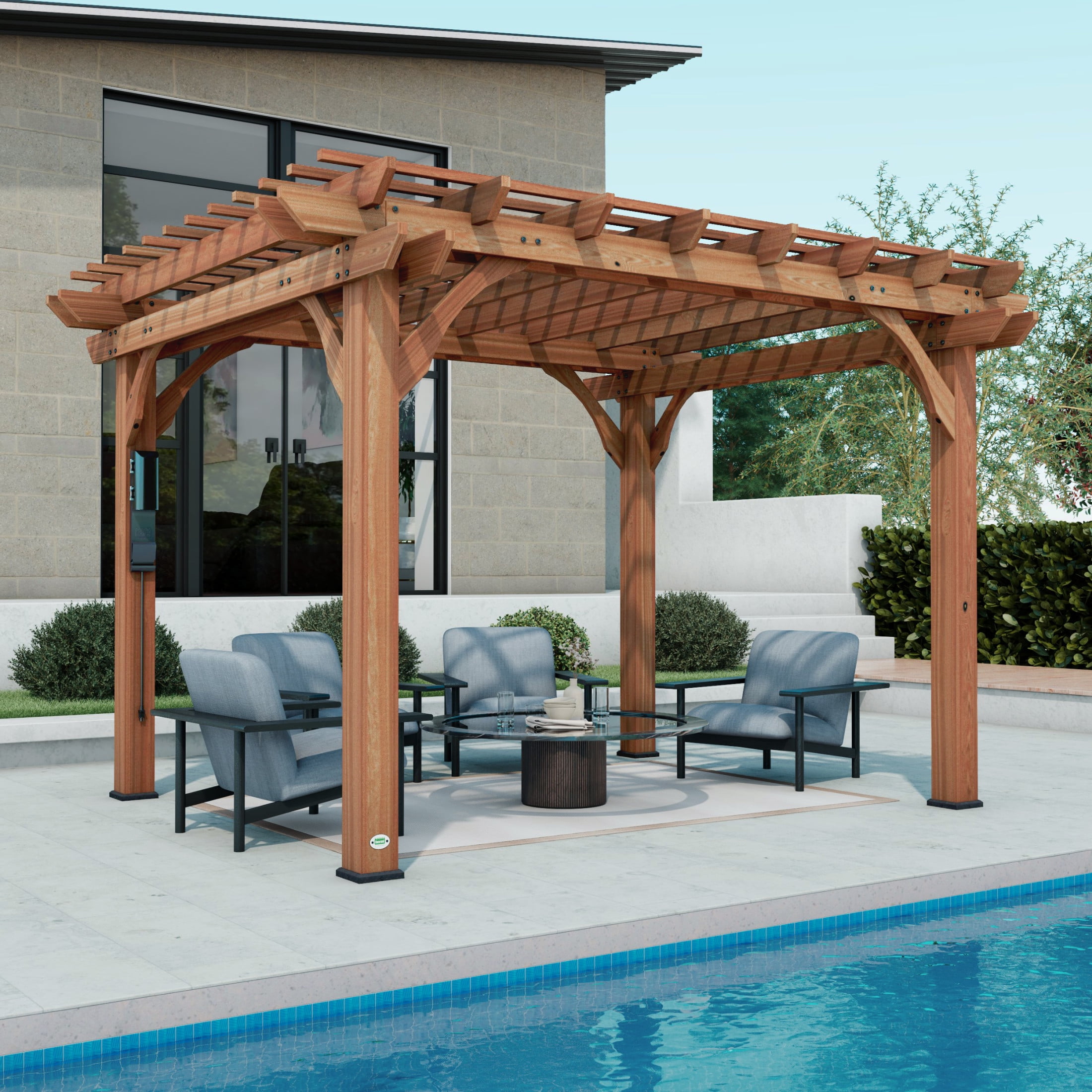 Cedar Wood 12' x 10' Outdoor Pergola with Canopy