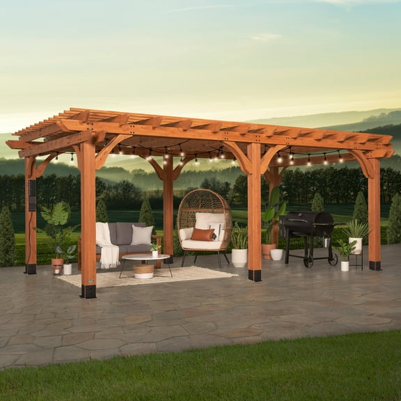 Backyard Discovery Beaumont 20'x12' Cedar Wood Patio Pergola Kit, Trellis Roof, PowerPort