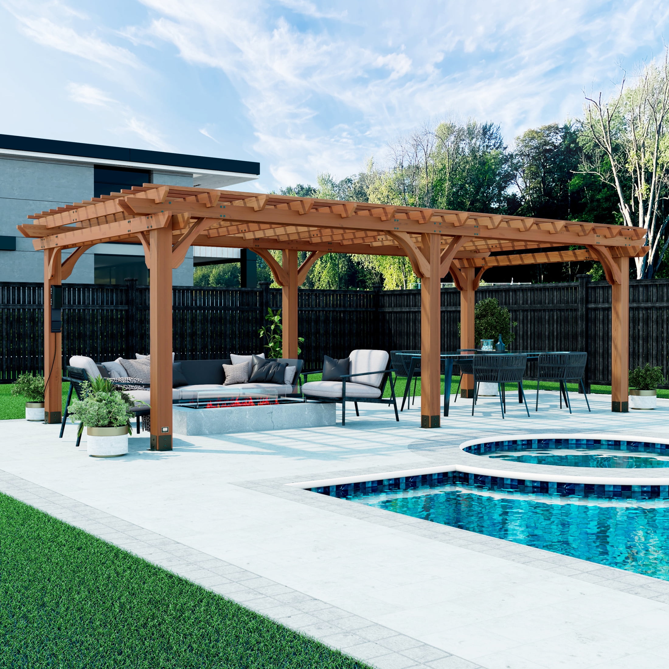 Beaumont 24' x 12' Cedar Wood Patio Pergola with Trellis Roof