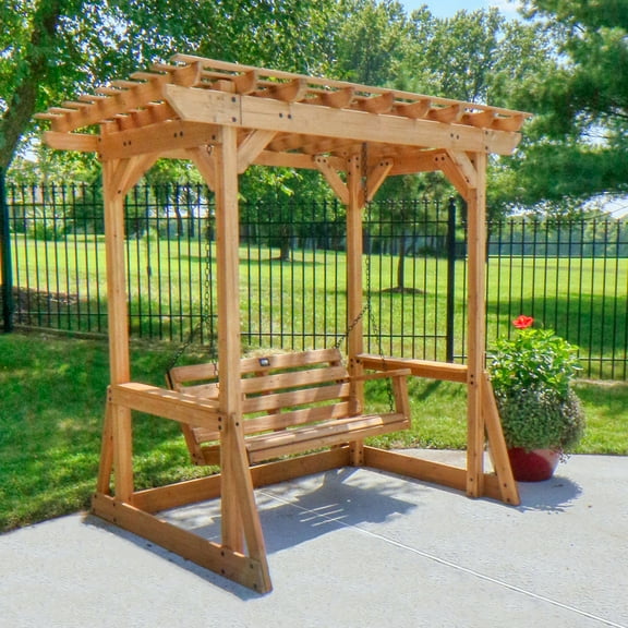 Backyard Discovery Callahan 8x5' Cedar Wood Outdoor Patio Pergola Swing, Trellis, 2-Seater