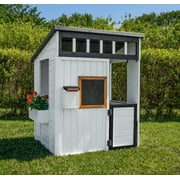 Backyard Discovery Caraway Cottage White Cedar Wooden Playhouse, Play Kitchen, Chalkboard
