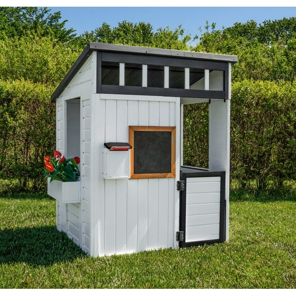 Backyard Discovery Caraway Cottage White Cedar Wooden Playhouse, Play Kitchen, Chalkboard