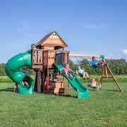 Backyard Discovery Cedar Cove Cedar Wood Swing Set, Slides, Clubhouse, Rock Wall, Grill