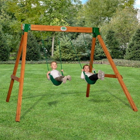 Backyard Discovery Durango Cedar Wood A-Frame Swing Set, Two Belt Swings, Pinch-Free Ropes