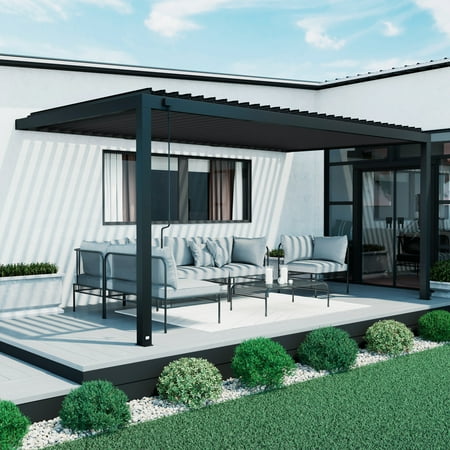 Backyard Discovery Evanston 18'x10' Steel Wall-Mounted Louvered Pergola, Adjustable Roof