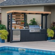 Backyard Discovery Fusion Flame Galvanized Steel Covered Outdoor Kitchen, Grill, Fridge