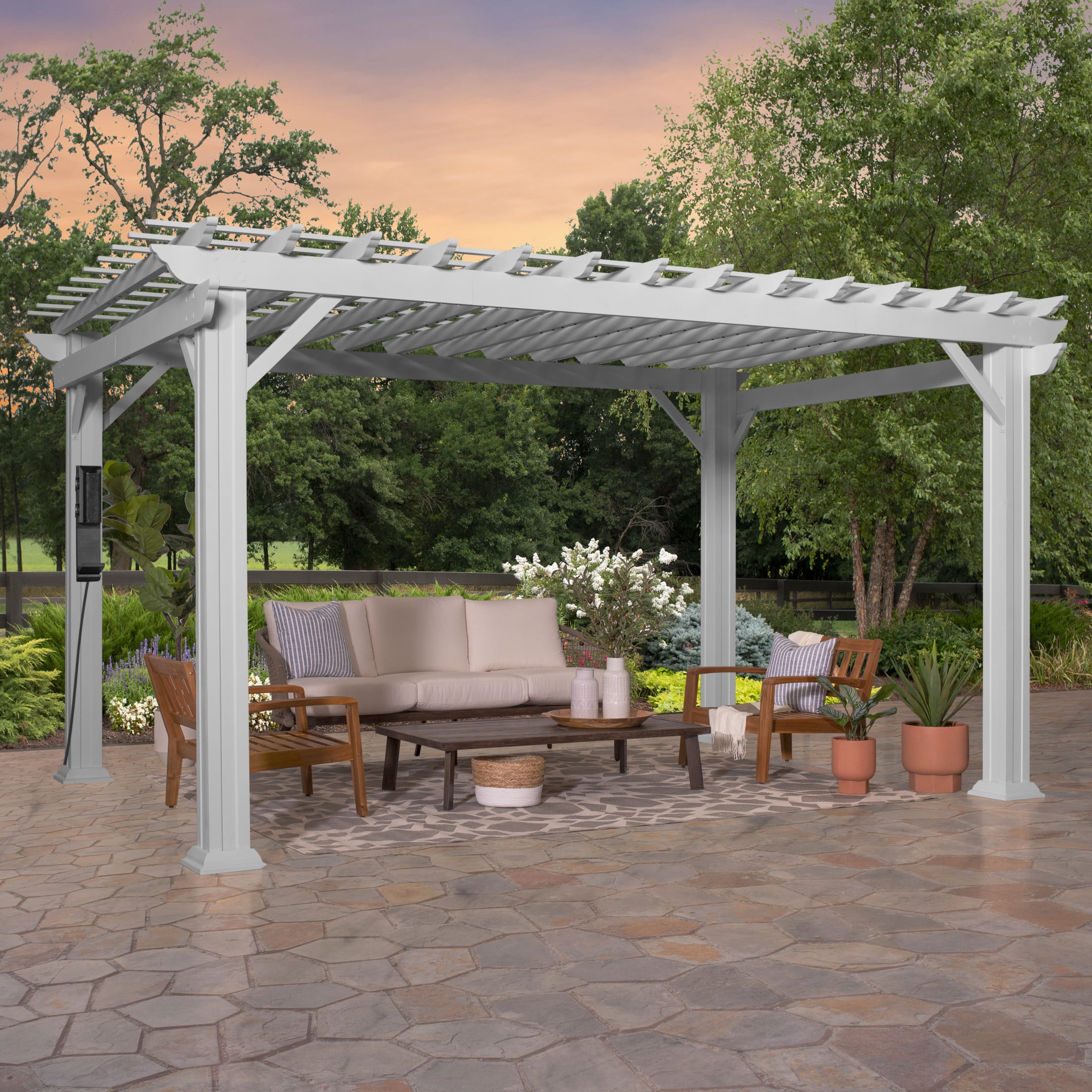 Hawthorne 14' x 10' White Steel Pergola with Canopy