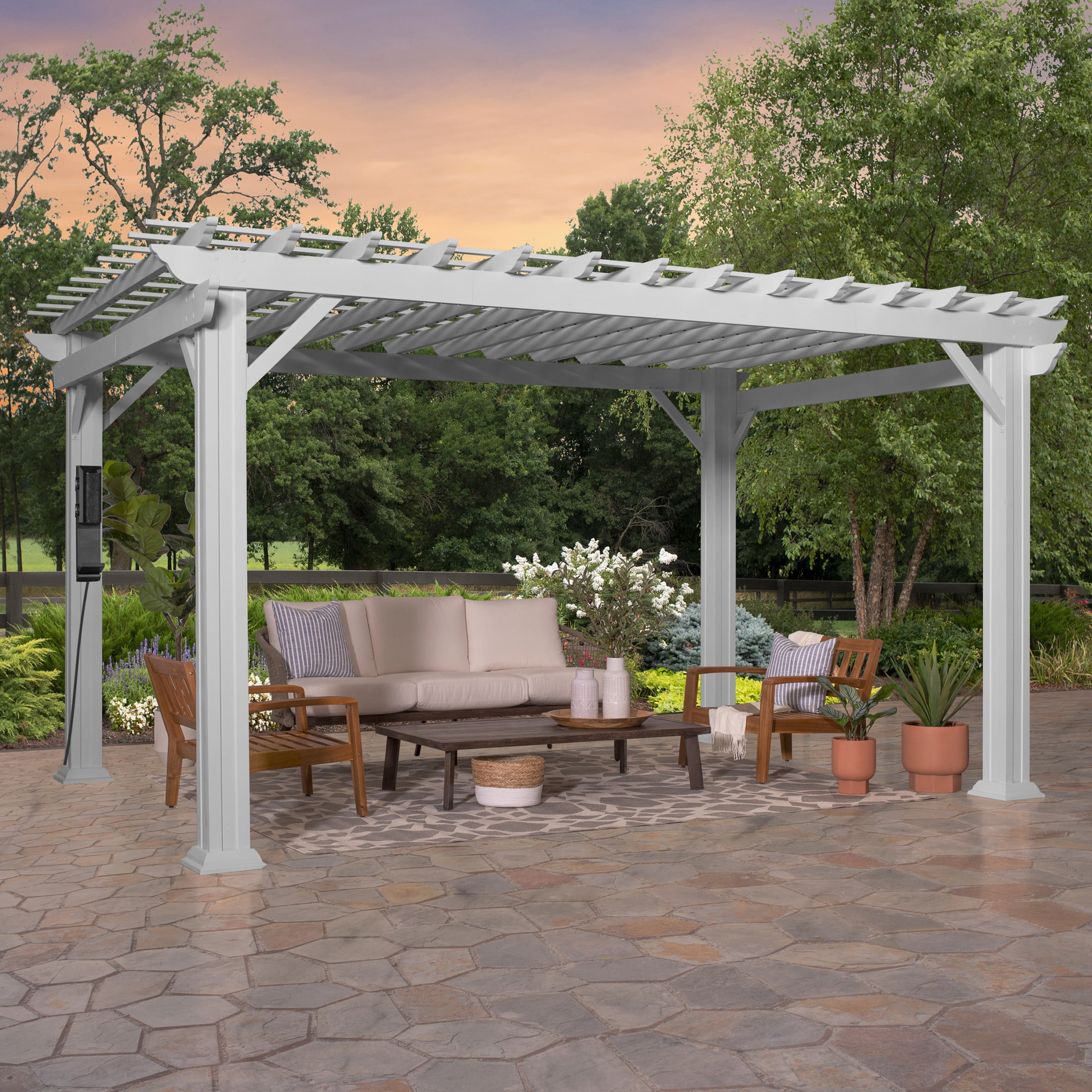 Hawthorne 14x12 White Galvanized Steel Pergola with Canopy
