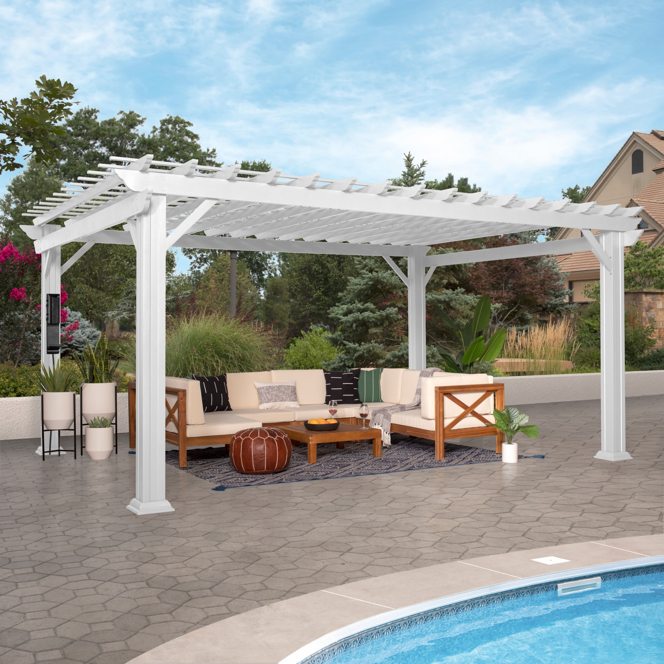 Backyard Discovery Hawthorne 16x12' Galvanized Steel Pergola, Shade Sail Canopy, PowerPort