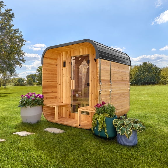 Backyard Discovery Lennon 2-4 Person Cedar Outdoor Cube Sauna, Porch, 9kW Electric Heater