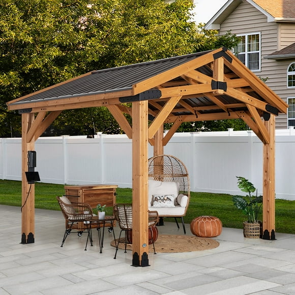 Backyard Discovery Norwood 12' x 10' Cedar Wood Gazebo, Galvanized Steel Roof, PowerPort