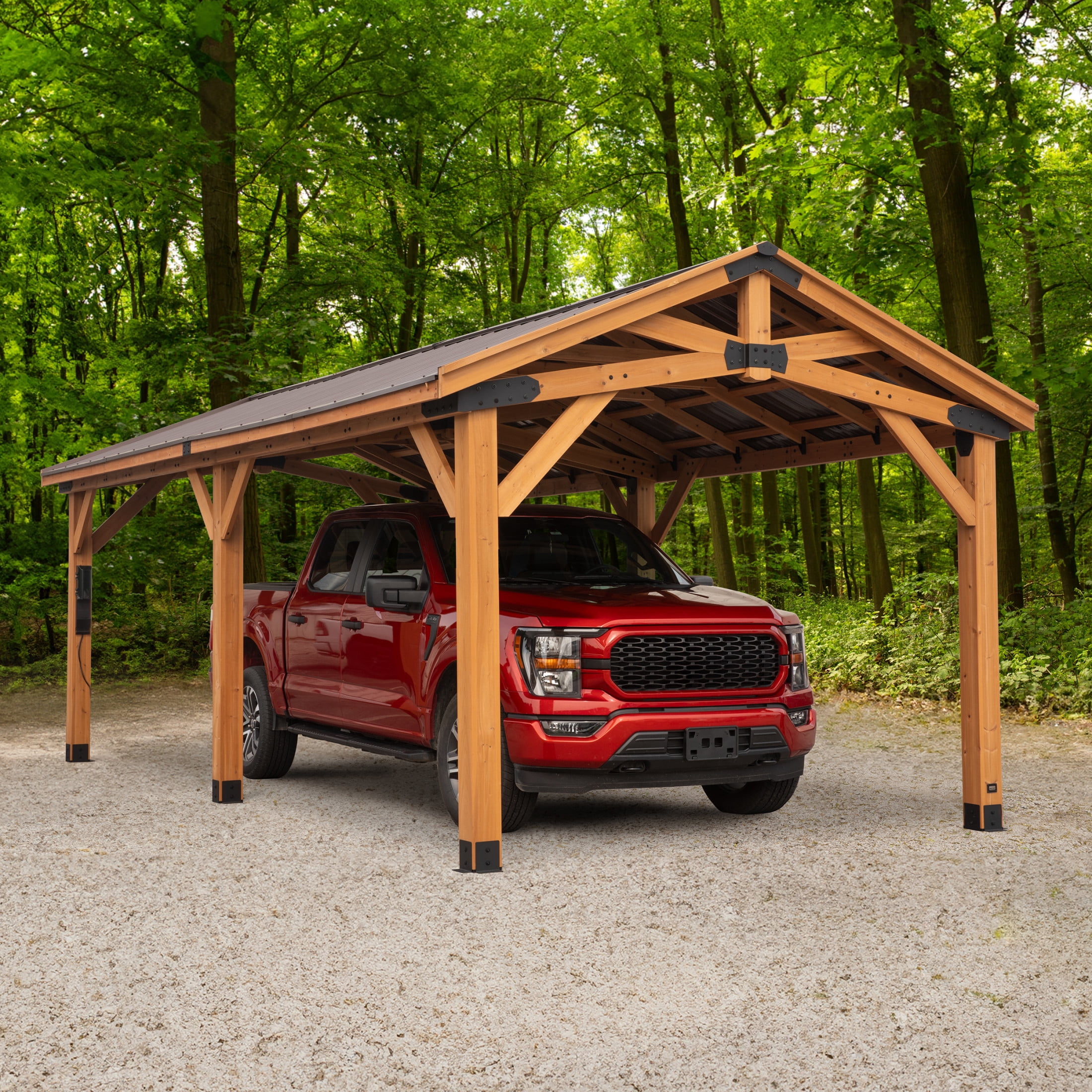 Norwood 24x12 Brown Cedar and Steel Carport Gazebo