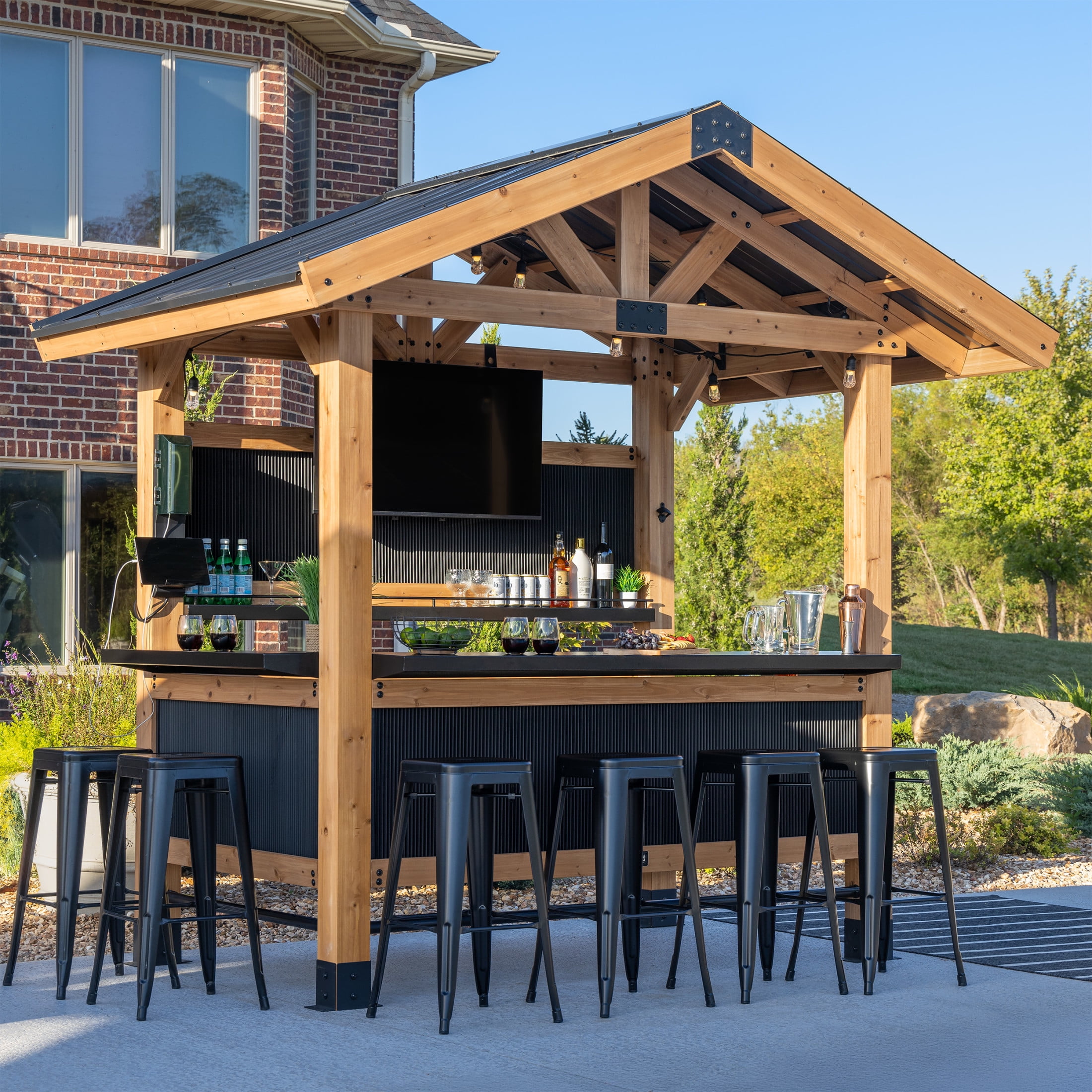 Palisade Cedar Wood Outdoor Bar with Galvanized Steel Roof