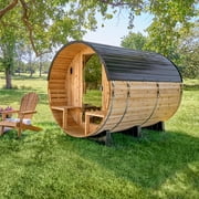 Backyard Discovery Paxton 4-6 Person Cedar Outdoor Barrel Sauna, Porch, 9kW Heater