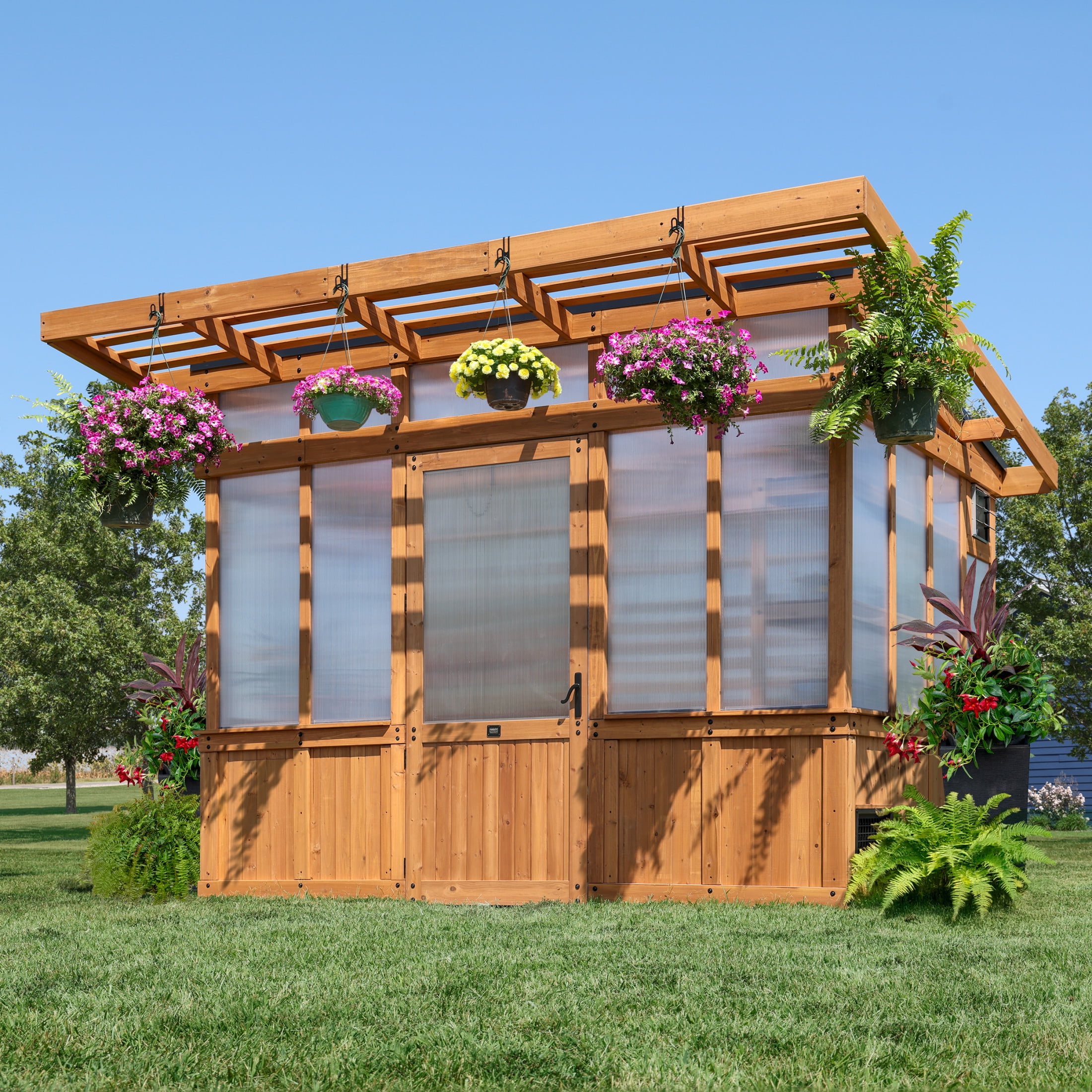 Backyard Discovery Poppy 11'x7' Cedar Wood and Polycarbonate Greenhouse Kit, PowerPort