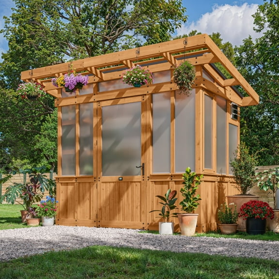 Backyard Discovery Poppy 9'x6' Cedar Wood and Polycarbonate Greenhouse Kit, PowerPort