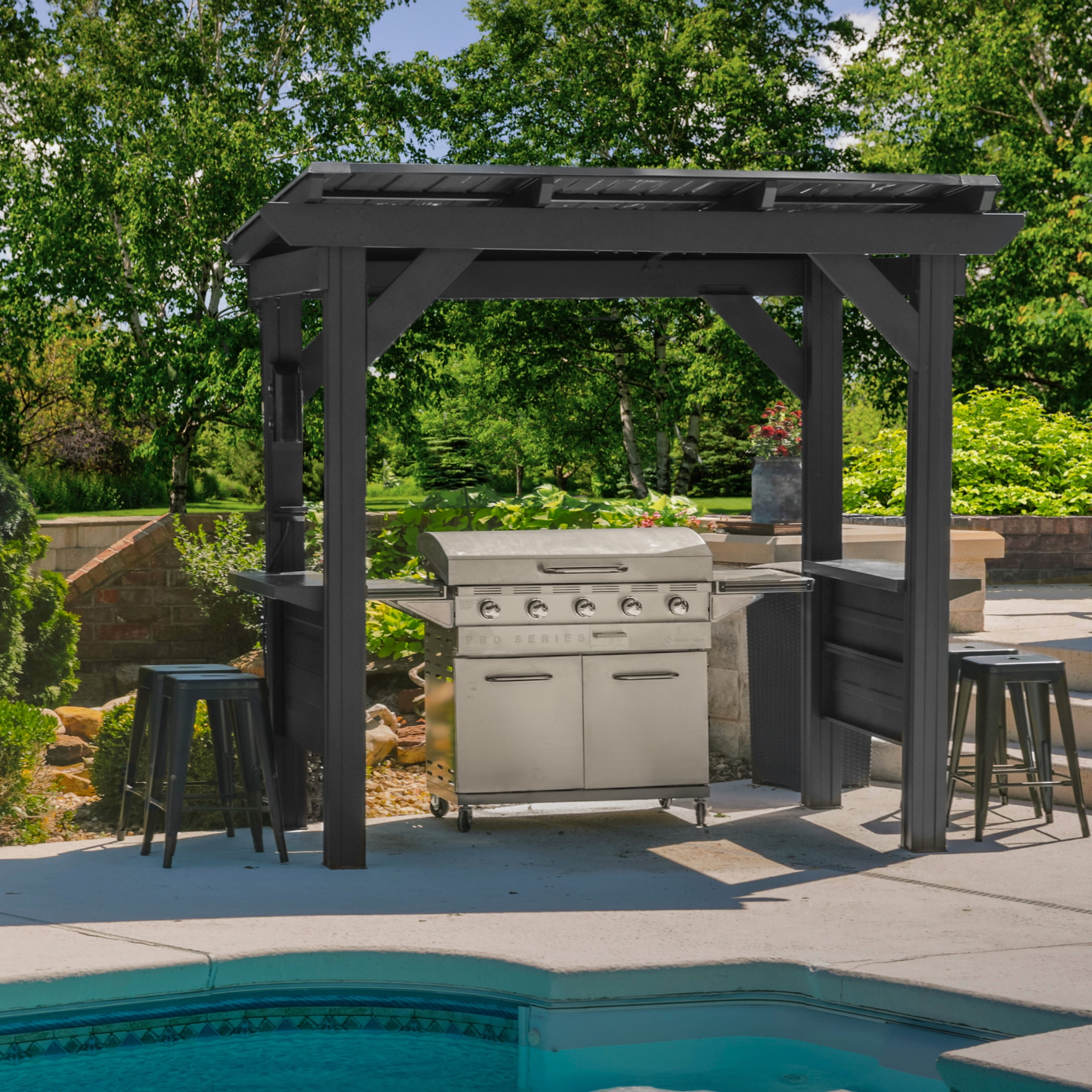 Rockport Black Steel Grill Gazebo with Galvanized Countertops