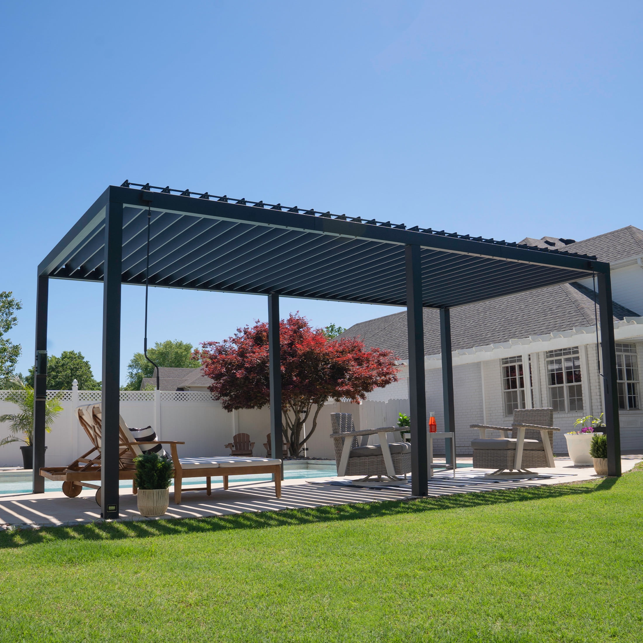 Sarasota Black Steel Louvered Pergola with Canopy