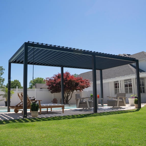 Backyard Discovery Sarasota 20'x10' Galvanized Steel Louvered Pergola Kit, Adjustable Roof