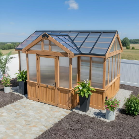 Backyard Discovery Savannah Chalet-Style 14.5' x 12' Cedar and Polycarbonate Greenhouse