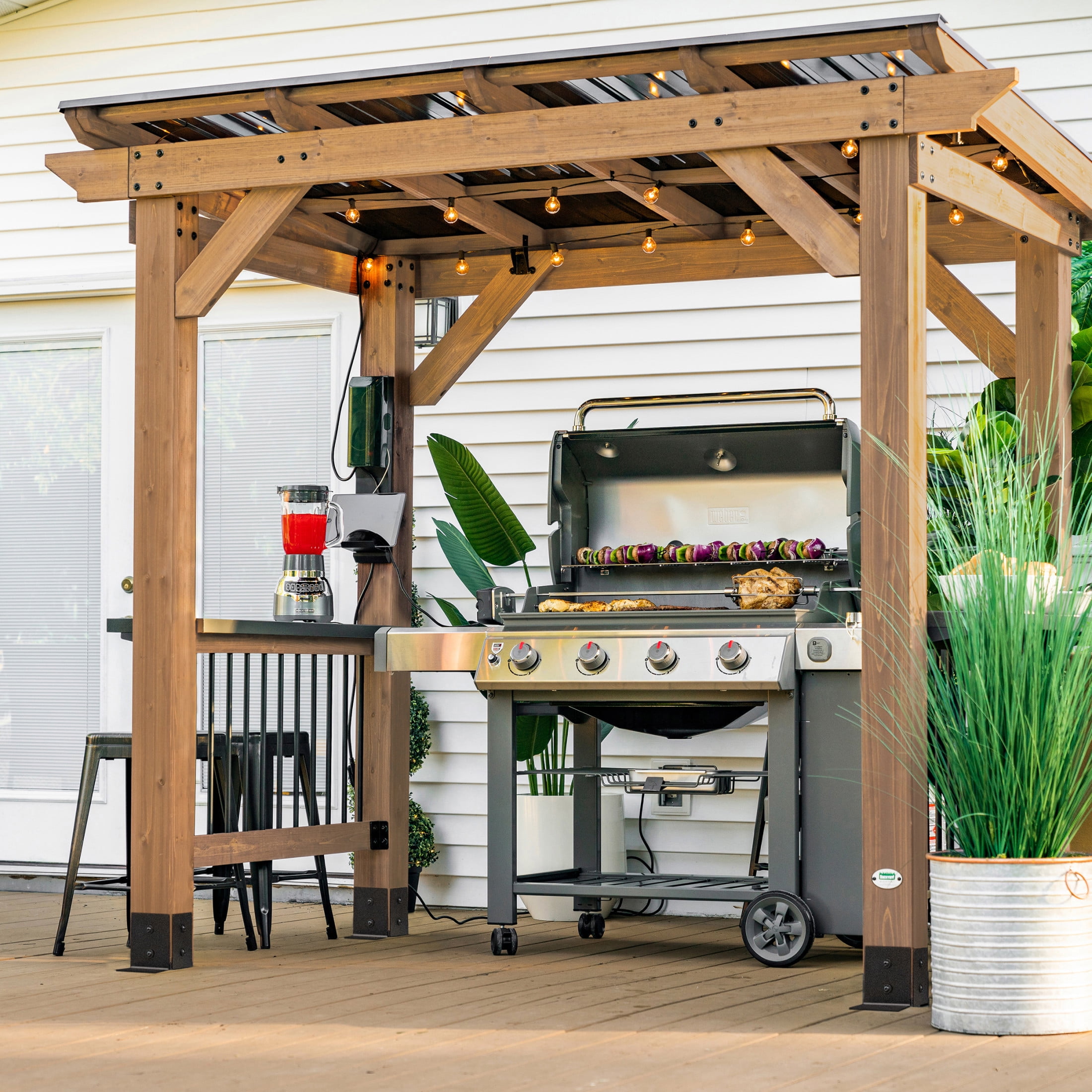 Saxony Cedar Wood Grill Gazebo with Steel Roof