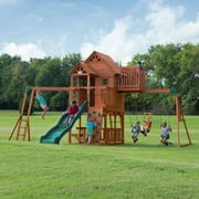 Backyard Discovery Skyfort II Cedar Wood Swing Set, Wave Slide, Clubhouse, Crows Nest
