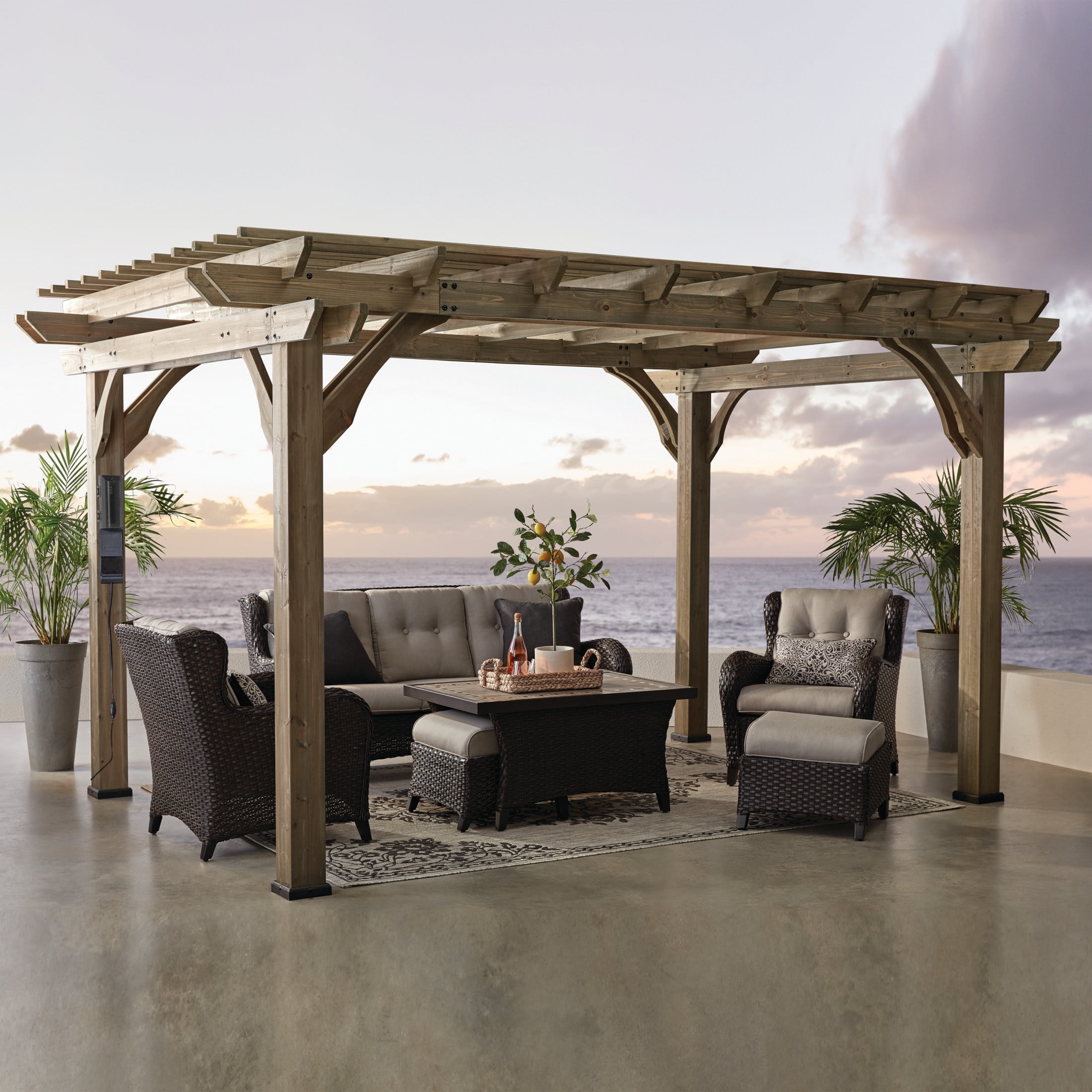 Somerville 14' x 10' Cedar Wood Pergola with Electric Outlets