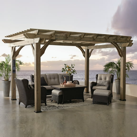 Backyard Discovery Somerville 14x10' Cedar Wood Patio Pergola Kit, Trellis Roof, PowerPort