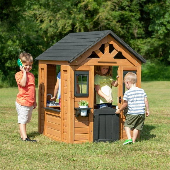 Backyard Discovery Sweetwater Cedar Wooden Kids Playhouse, Play Kitchen, Snack Bar Window