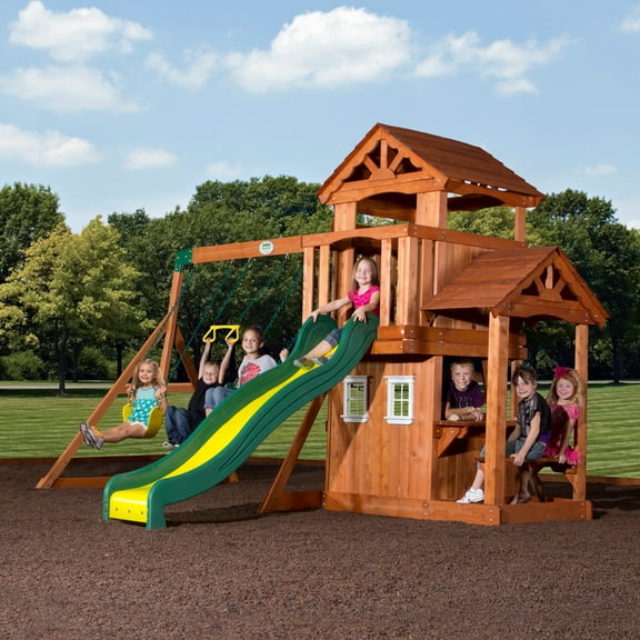 Backyard Discovery Tanglewood Cedar Wood Swing Set, Slide, Clubhouse, Playhouse, Snack Bar