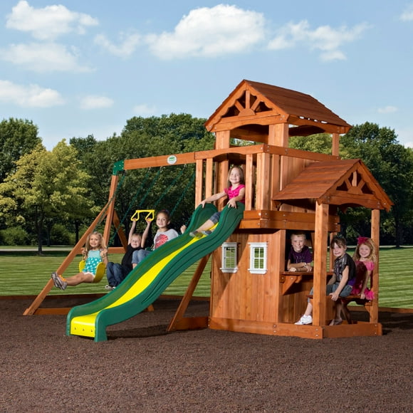 Backyard Discovery Tanglewood Cedar Wood Swing Set, Slide, Clubhouse, Playhouse, Snack Bar