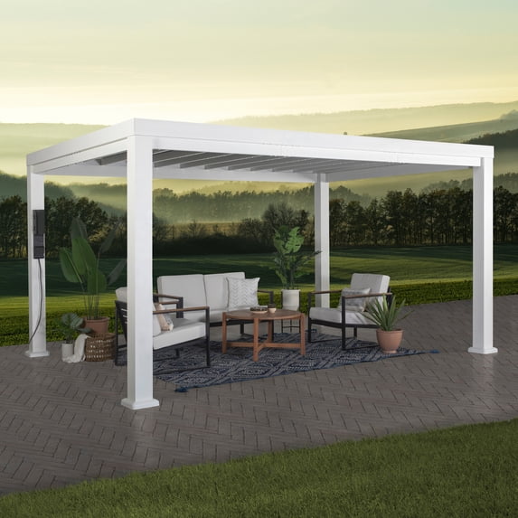 Backyard Discovery Windham 14'x12' Modern Galvanized Steel Pergola, Sail Canopy, PowerPort