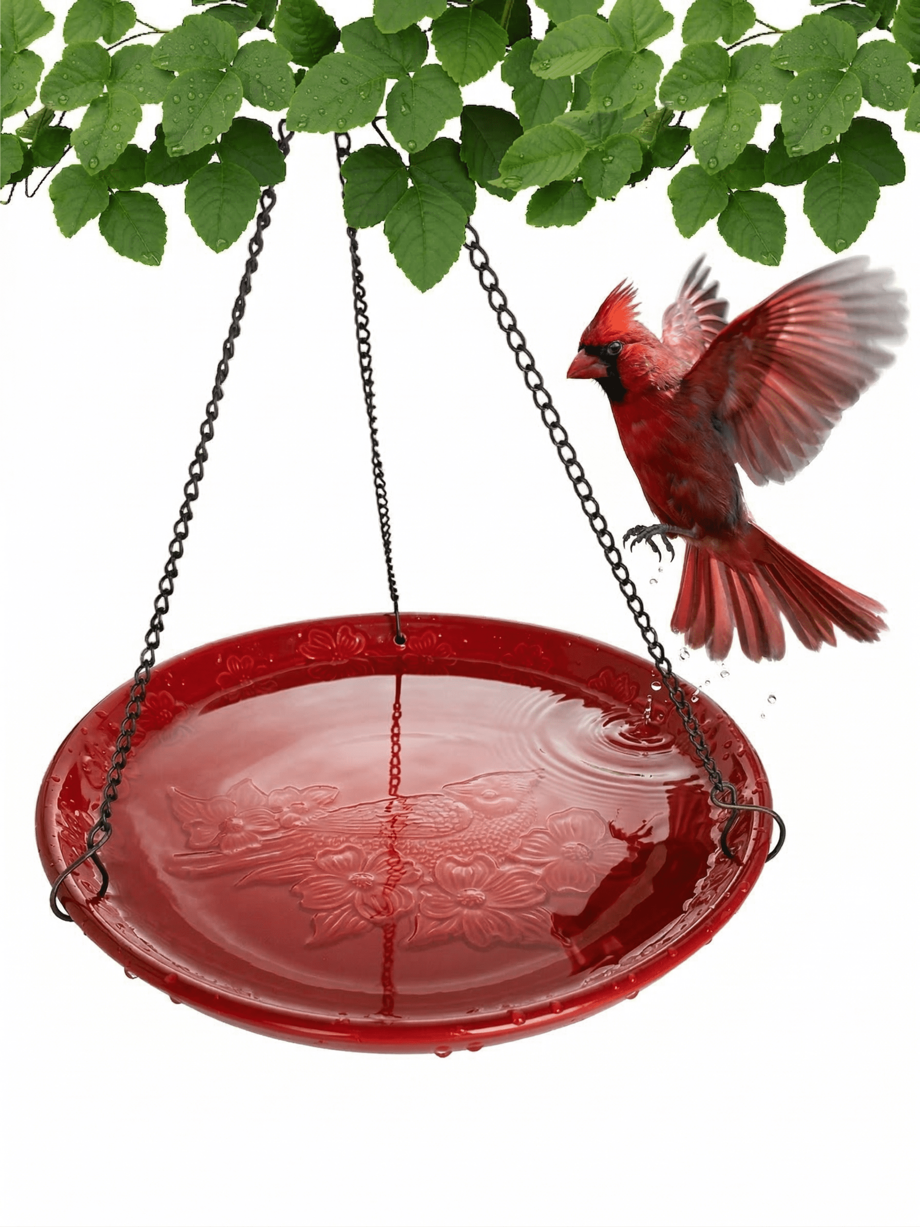 Backyard Essentials Bird Bath Hanging Birdbath Cardinal Red for Bird Feeders