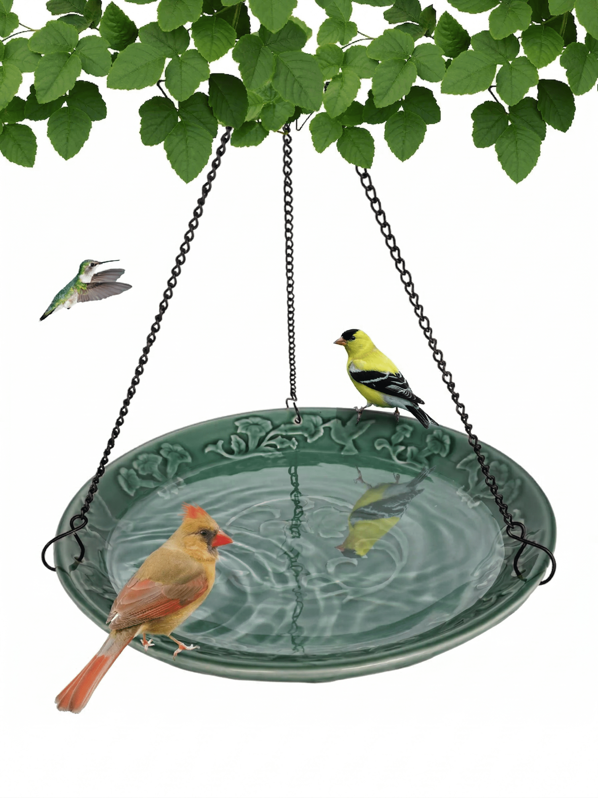 Backyard Essentials Bird Bath Hanging Birdbath Green Songbird for Bird Feeders