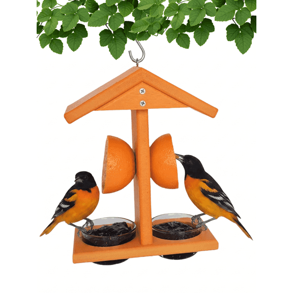 Backyard Essentials Double Oriole Feeder with 2 Glass Jelly Cups and Fruit Pegs - All-Weather Poly Lumber