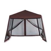 Backyard Expressions 10' x 10' Deluxe Pop Up Canopy with Screen Sides Included , Brown