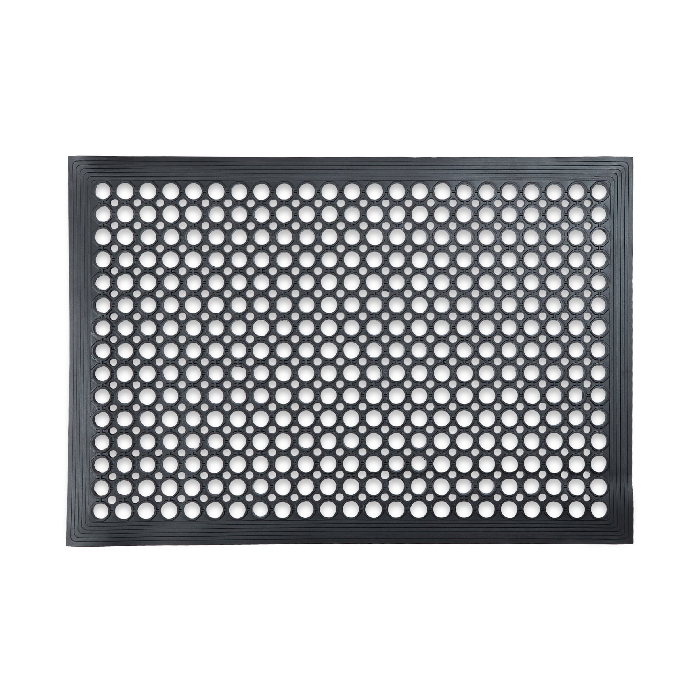 Backyard Expressions 24" x 36" Outdoor Rubber Drainage Mat, Heavy Duty Non Slip Floor Mat with Holes, Indoor Outdoor Door Mat for Entryway, Patio, Garage, Kitchen, Pool & Wet Areas, Black