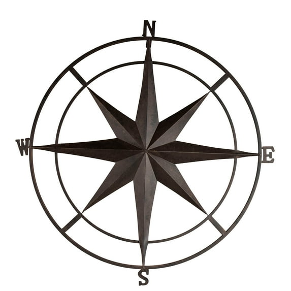 Backyard Expressions 30 Inch Compass Wall Plaque - Indoor/Outdoor - Vintage Black