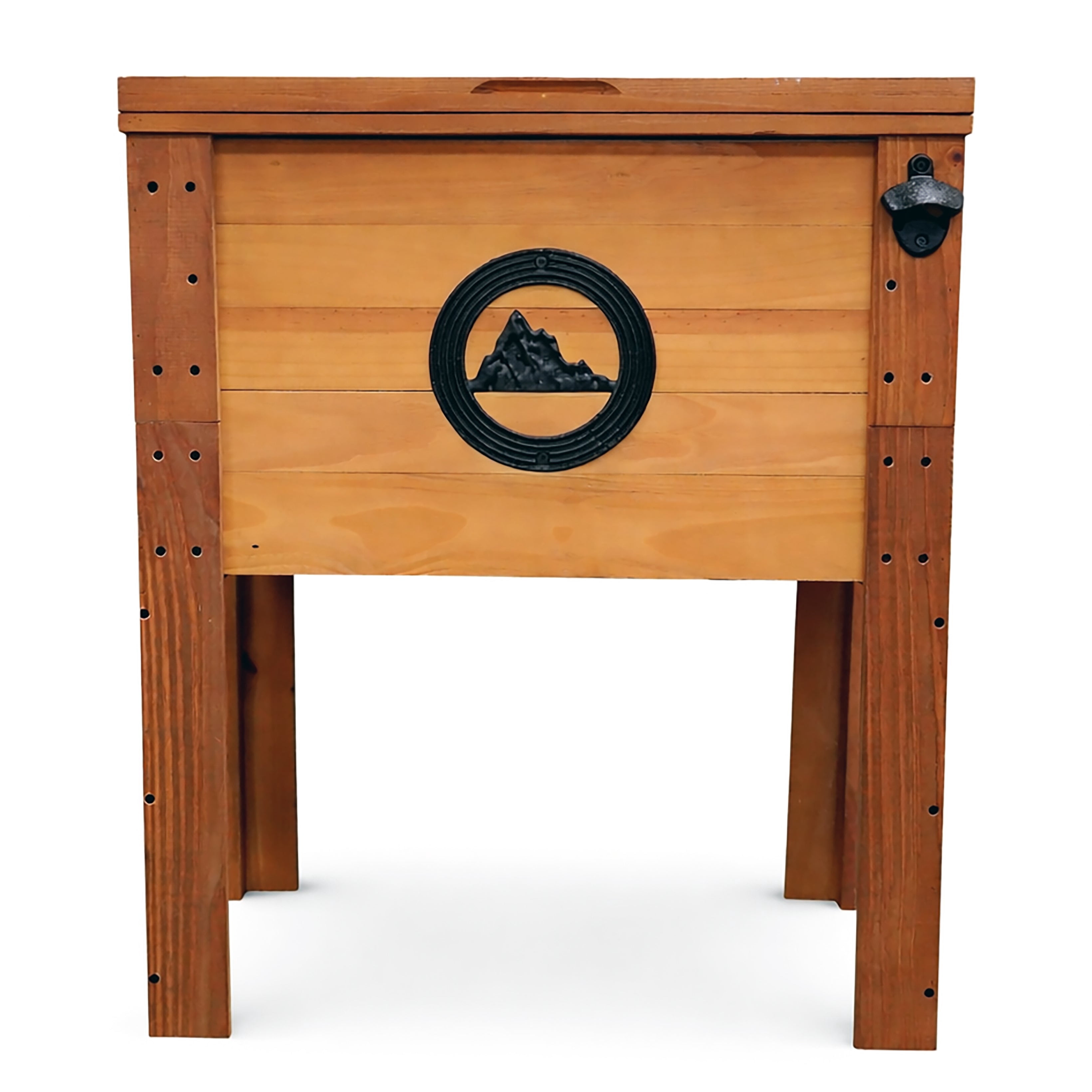 Backyard Expressions 57 Qt Rustic Wooden Patio Cooler with Bottle Opener & Drain Plug – Outdoor Beverage Cooler for Deck, Porch, Patio & Backyard Entertaining